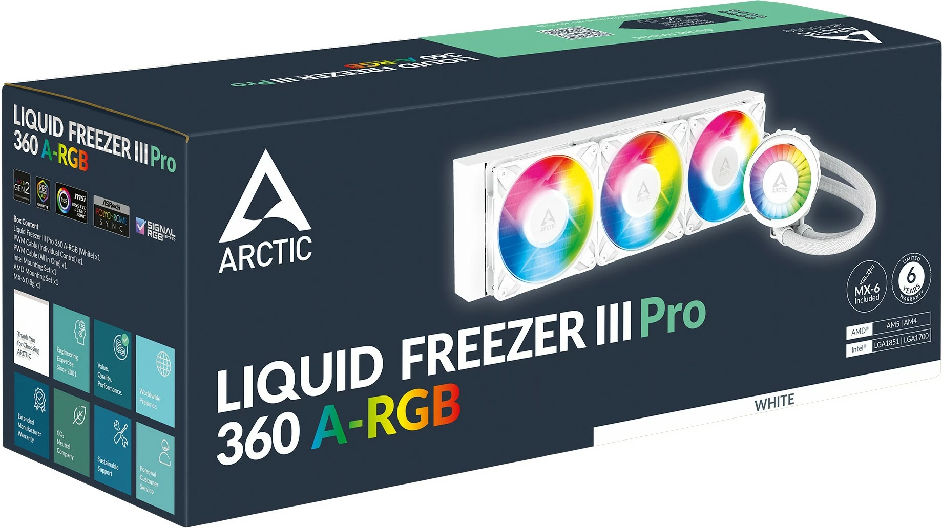 Ftohës uji për procesor ARCTIC Liquid Freezer III Pro 360 A-RGB, 3 ventilatorë 12cm, bardhë
