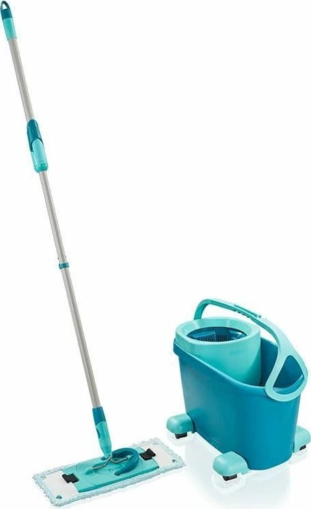 Set mop sheshtë Leifheit Clean Twist M Ergo Mobile 52121, mikrofiber, shtrydhëse rrotulluese, kovë 6 L me rrota, blu