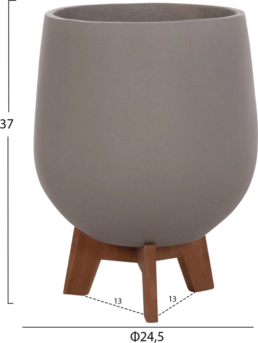 Set 3 vazo me bazë teak TRYLL FH4681.03, fibër-cement, ngjyrë gri