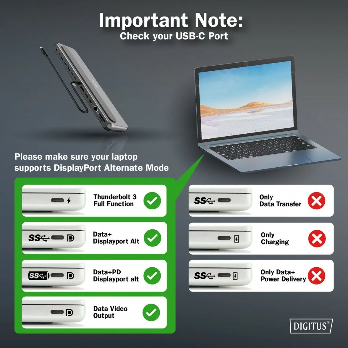 Stacion dokimi USB-C Digitus DA-70919, 12 porta, 8K/30Hz, 3 monitorë, Gigabit Ethernet, SD/MicroSD, PD 100W, zi/gri