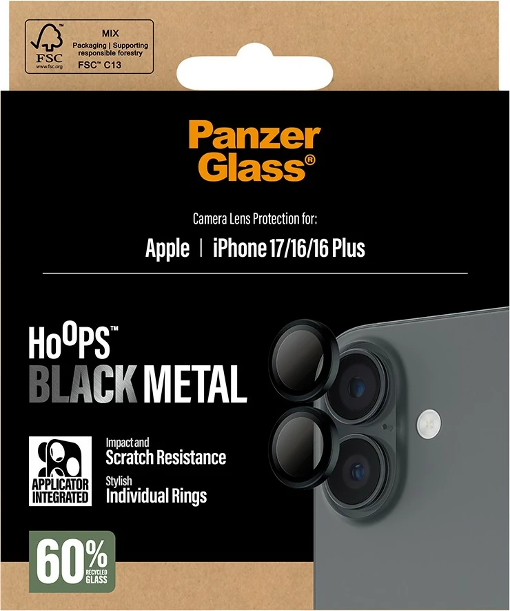 Mbështjellës PanzerGlass Hoops për kamera iPhone 17/16/16 Plus, zi