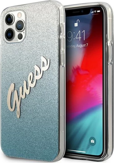 Mbështjellës Guess GUHCP12MPCUGLSBL për iPhone 12/12 Pro 6.1", Glitter Gradient, Blu