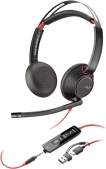 HP Poly Blackwire 5220 Stereo Headset, USB-C, 3.5mm, USB-A Adapter, Noise-Cancelling Mic, Black