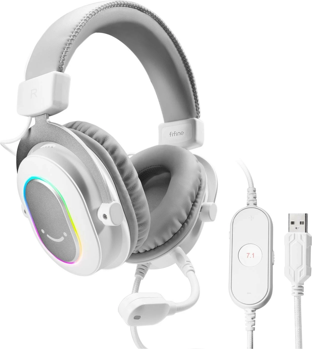 Kufje Fifine H6W AmpliGame, 7.1 Surround, RGB, USB/3.5mm, me mikrofon, të bardha
