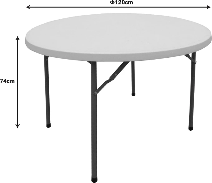 Tavolinë palosëse për katering, e bardhë, këmbë metalike, D120x74cm