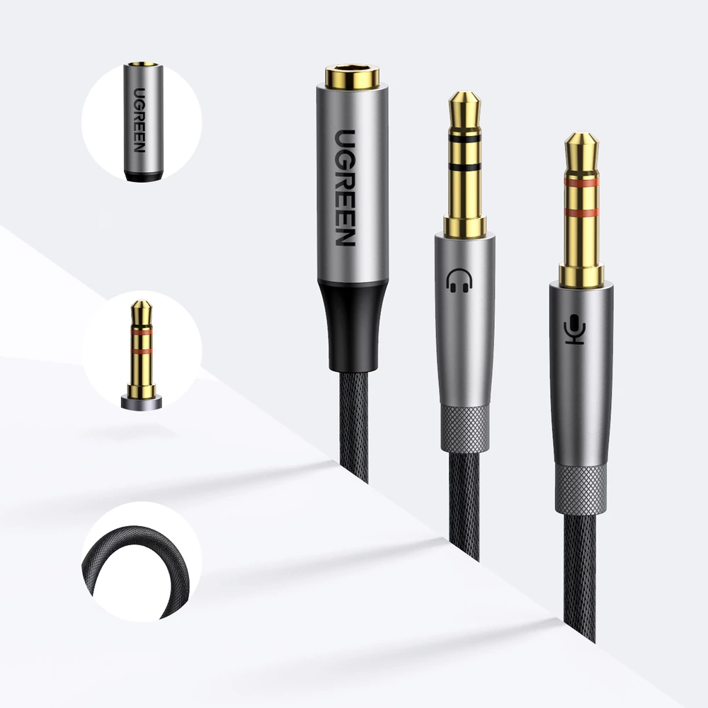 Kabllo ndarëse audio Ugreen AV193 50255, 3.5 mm mini jack (female) në 2x 3.5 mm mini jack (male), 20 cm, Argjend