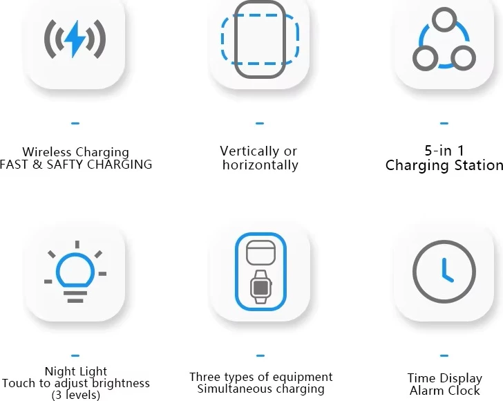 Stacion Karikimi Wireless Magnetik 5-në-1 me Orë dhe Multi-Device Charging