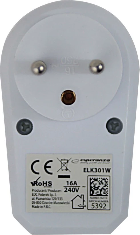 Shpërndarës elektrik Esperanza ELK301W me çelës, 1 prizë, E, Bardhë