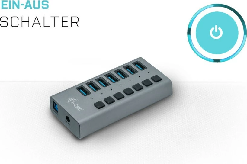 HUB USB 3.0 I-Tec 7 porta, 36W, alumini, gri