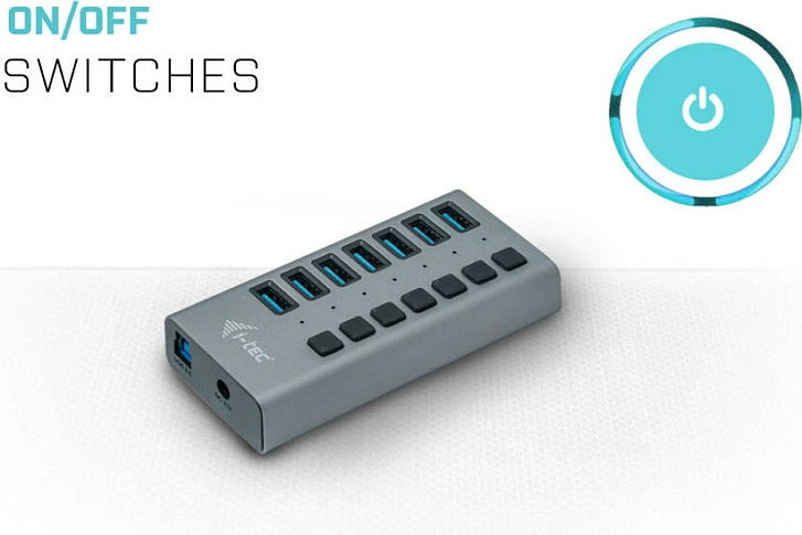 HUB USB 3.0 I-Tec 7 porta, 36W, alumini, gri