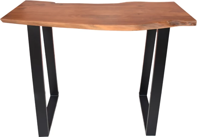 Tavolinë për bar Miles, dru akacie masiv, ngjyrë arre, këmbë metalike të zeza, 120x53x97cm