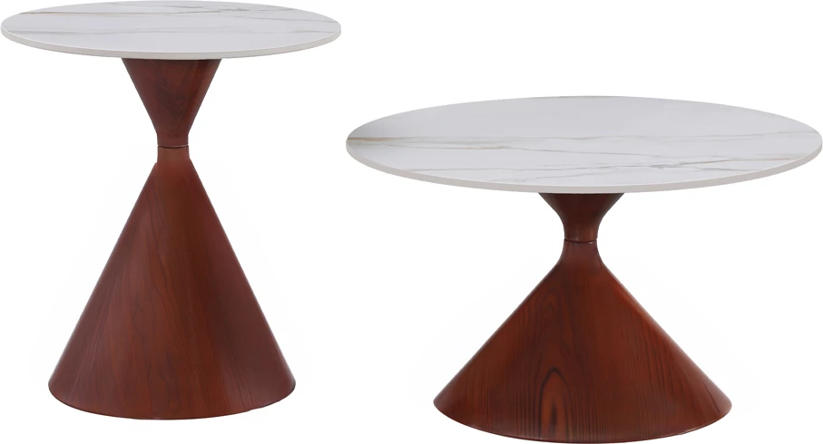 Set tavolinash kafeje NOISETTE, 2 copë, e bardhë me model mermeri, arrë, 70x70x40cm