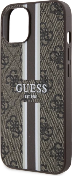 Mbështjellës Guess GUHMP14MP4RPSW për iPhone 14 Plus 6.7", 4G Printed Stripes MagSafe, Kafe