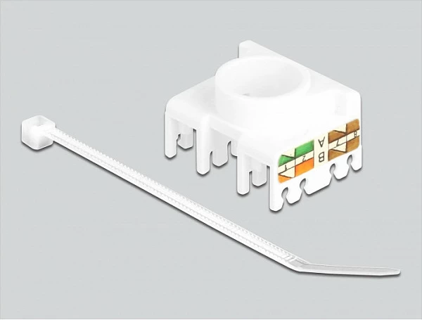 Modul keystone DeLOCK RJ45 në LSA Cat.6A, toolfree, 180°, 2 copë, i bardhë