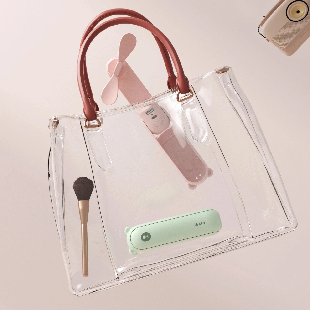 Ventilator dore Jisulife Life8 Plus, 4500mAh, me power bank dhe llambë LED, i gjelbër, set