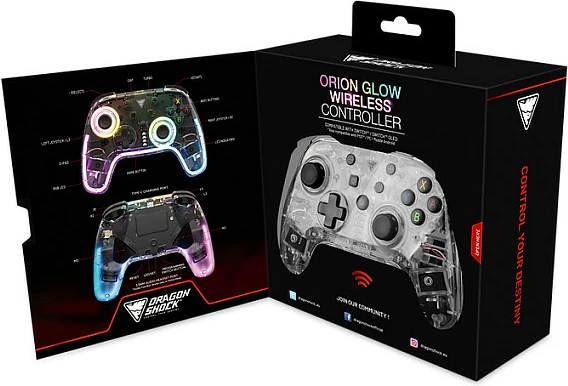 Gamepad DragonShock Orion Glow për Nintendo Switch, wireless, RGB, USB-C, i zi
