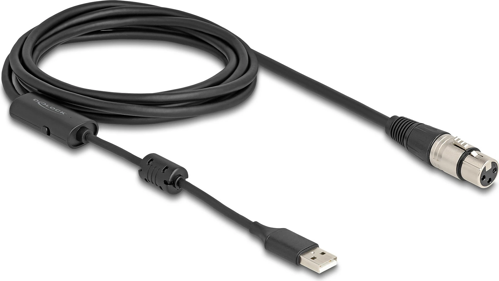 Kabllo konvertuese audio DeLOCK XLR 3-pin në USB-A, 3 m, Plug and Play, e zezë/argjendtë