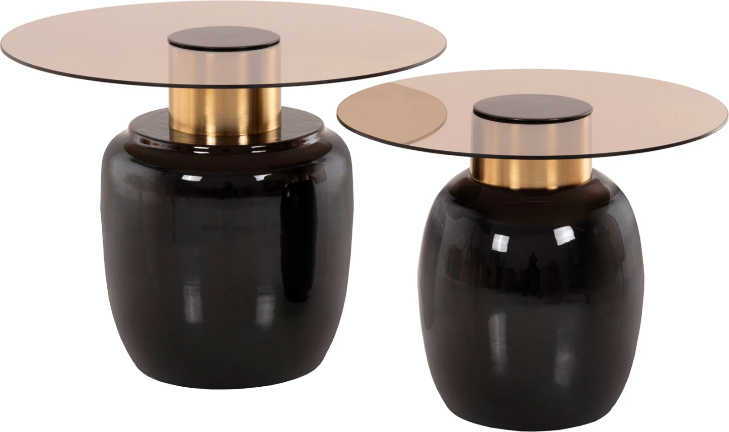 Tavolina anësore 2 copë FRYN FH9663 metalike, ngjyrë kafe dhe ari, Φ60 &Φ50 cm