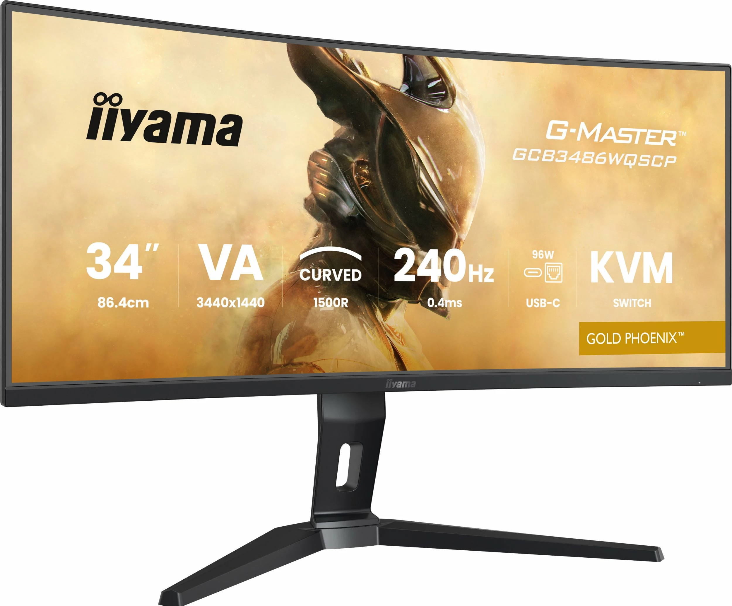Monitor gaming iiyama G-Master GCB3486WQSCP-B1 Gold Phoenix 34\" UWQHD 240Hz curved VA me USB-C/KVM