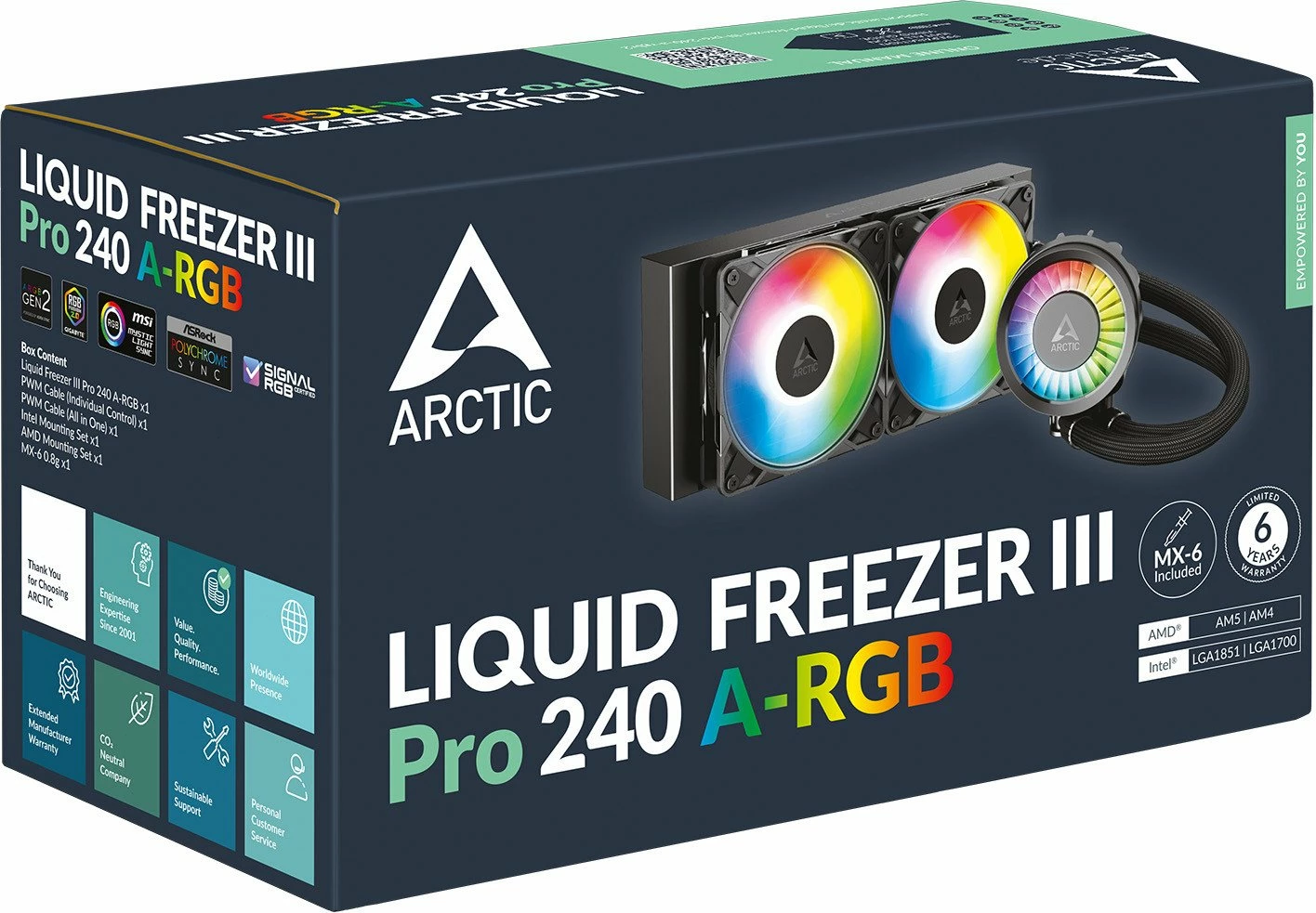 Ftohës uji AIO për CPU Arctic Liquid Freezer III Pro 240 ARGB 240mm, 2x120mm PWM, AM4/AM5, LGA1700/1851, e zezë