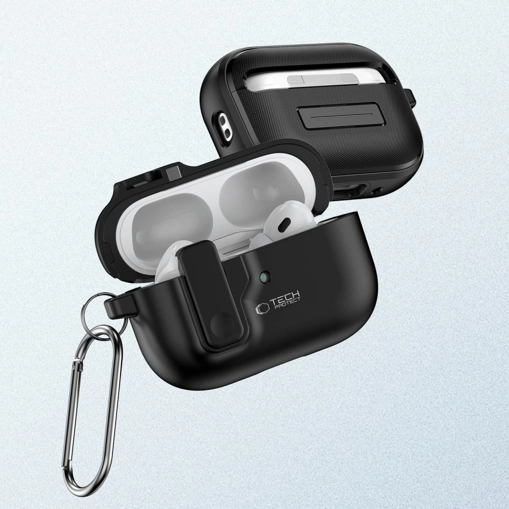 Mbështjellës Tech-Protect Slim Hook për AirPods Pro/Pro 2, me karabinë, Zi
