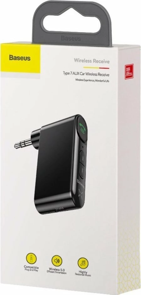Transmetues/Marrës Bluetooth Baseus BSBA-02, Bluetooth 5.0, AUX MiniJack 3.5mm, handsfree me mikrofon, bateri 145 mAh, i zi