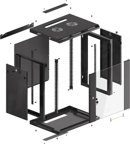 Kabinet rrjeti për mur Lanberg WF01-6412-10B, 12U, 600x450mm, xham, i zi