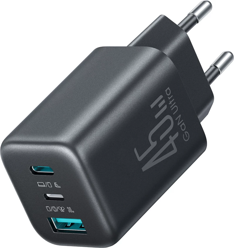 Karikues muri Joyroom JR-TO1 GaN 45W 3 porta (USB-C/Lightning/USB-A) prizë EU, i zi