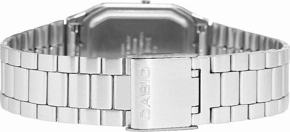 Orë dore Casio AQ-230A-7DMQ analog-digjitale për femra, rrip metalik, 3 BAR, argjend