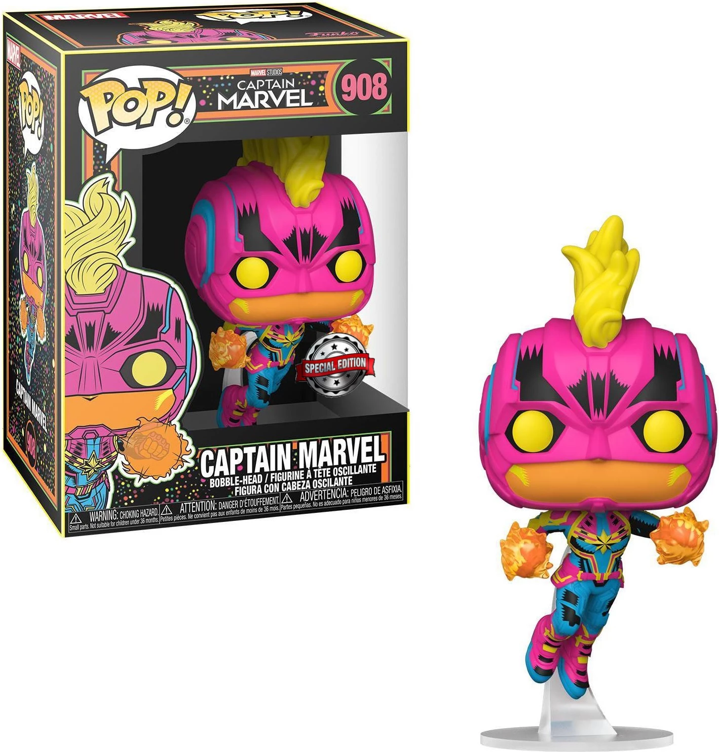Figurinë koleksionuese Funko POP! Marvel Captain Marvel Blacklight, edicion ekskluziv