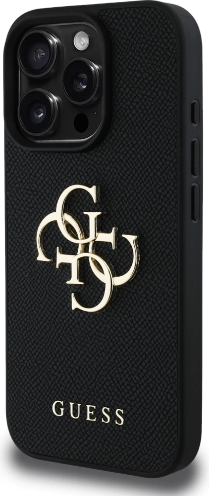 Mbështjellës Guess Grained Big 4G Logo Small Classic Logo për iPhone 16 Pro, i zi