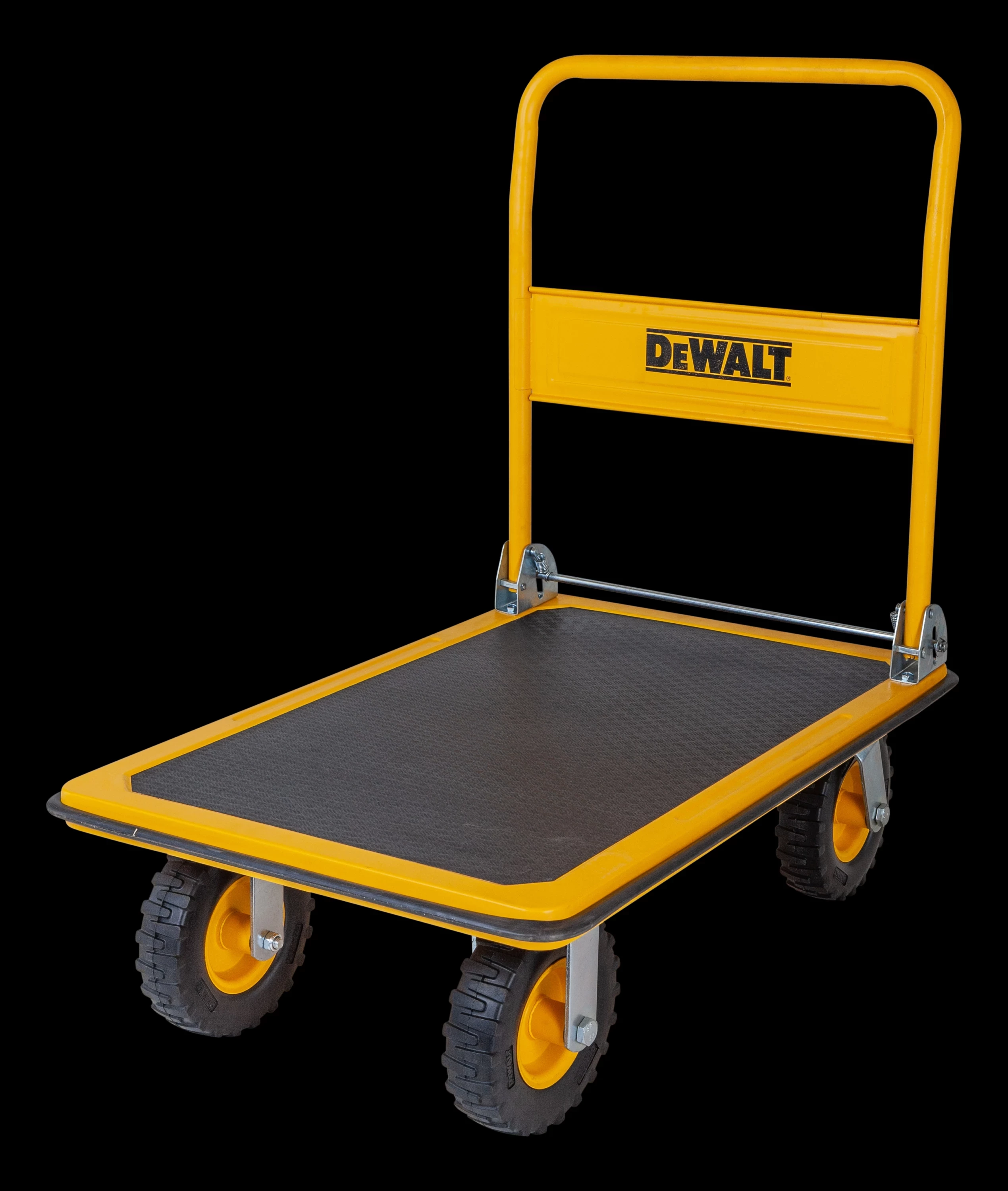 Karrocë platforme Dewalt DXWT-504, kapacitet 300 kg, 915x615x864 mm, rrota PU 200 mm, e verdhë