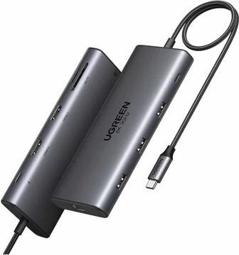 Hub USB-C Ugreen CM639, 2x HDMI 4K@60Hz, 3x USB-A 3.0, RJ45, SD/TF, USB-C PD 100W, gri
