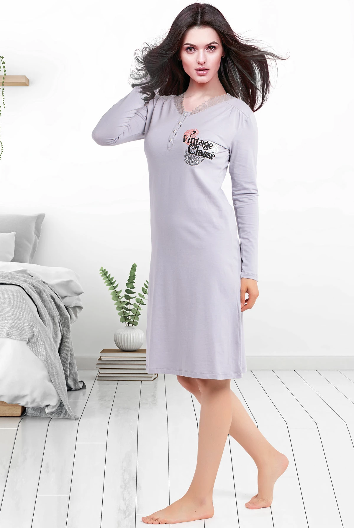 Këmishë nate Jumeon, 002-000674, ngjyrë gri