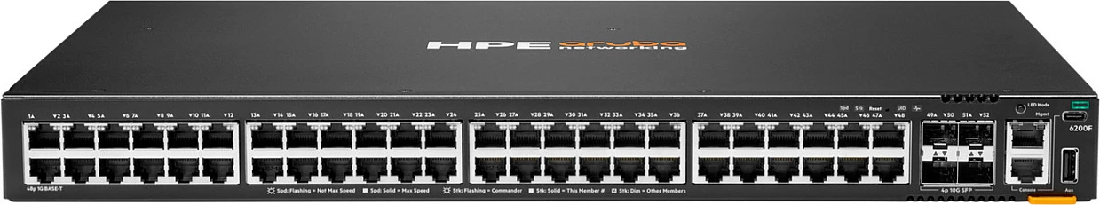 Switch HPE Aruba CX 6200F, 48x Gigabit, 4x SFP+ 10G, L3, 1U Rack, ngjyrë e zezë