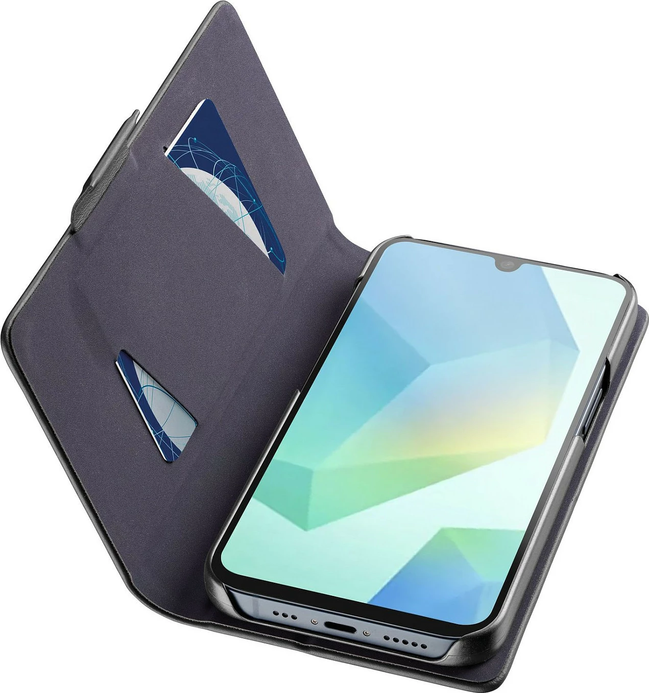 Mbështjellës Cellularline Book Case për Samsung Galaxy A17 5G, folio me xhep karte dhe stand, i zi