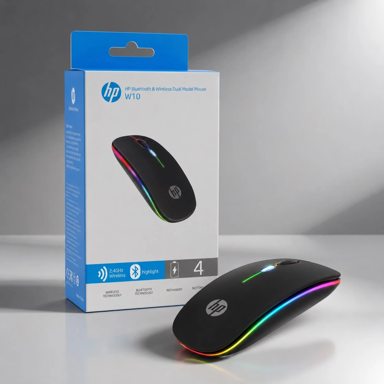 Maus Wireless HP W10 Dual-Mode Bluetooth/2.4 GHz, RGB, 1600 DPI me mbushje Type C