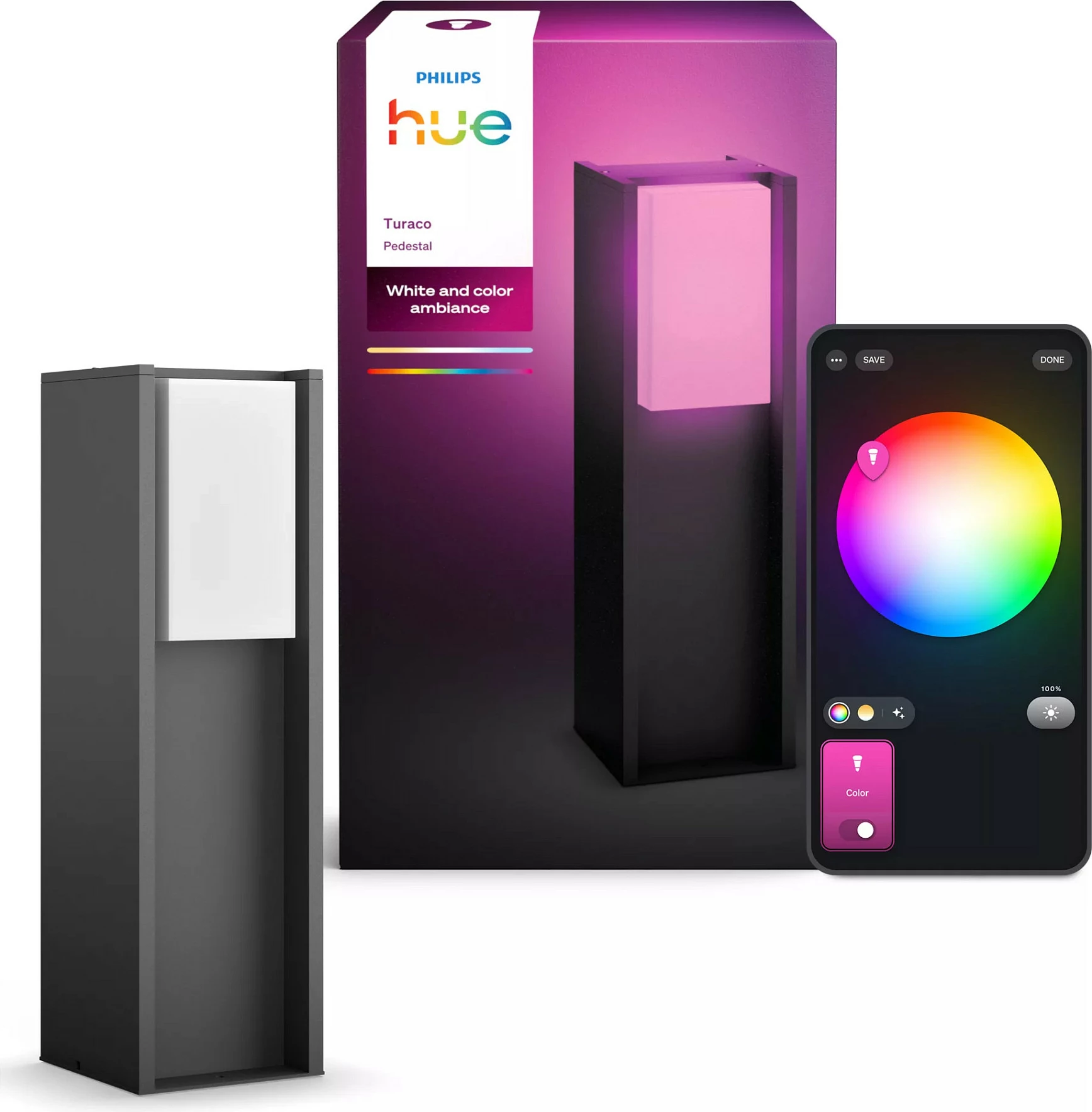 Lampë kopshti Philips Hue Turaco, E27, Zigbee/Bluetooth, IP44, dritë me ngjyra, antracit