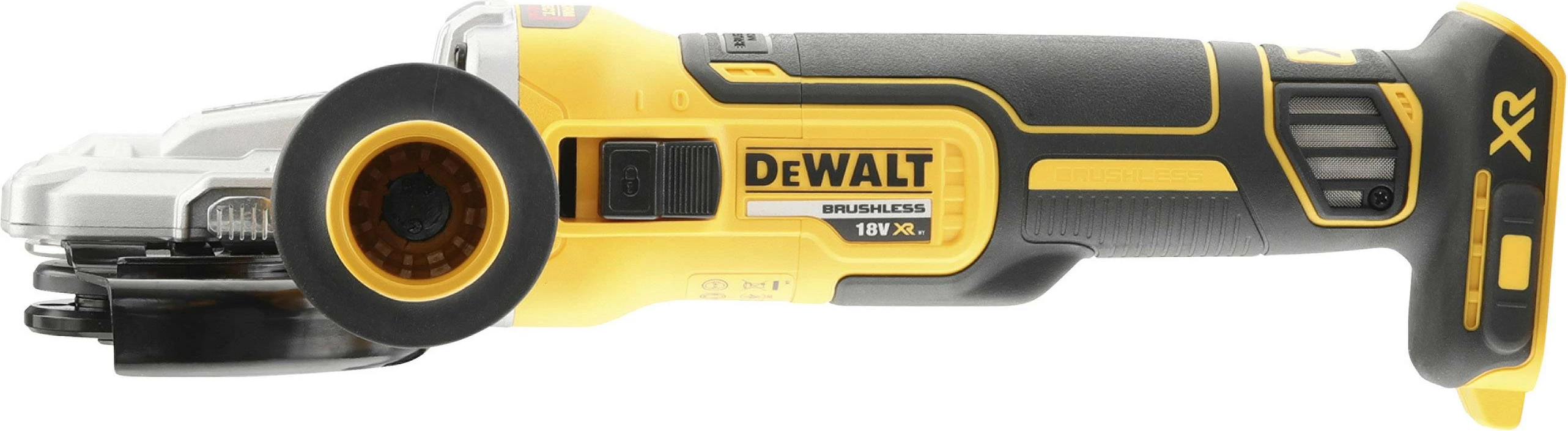 Fleks aku Dewalt DCG405FNT, 18 V XR, 125 mm, brushless, me clutch & frena elektronike, me valixhe, verdhë/zi