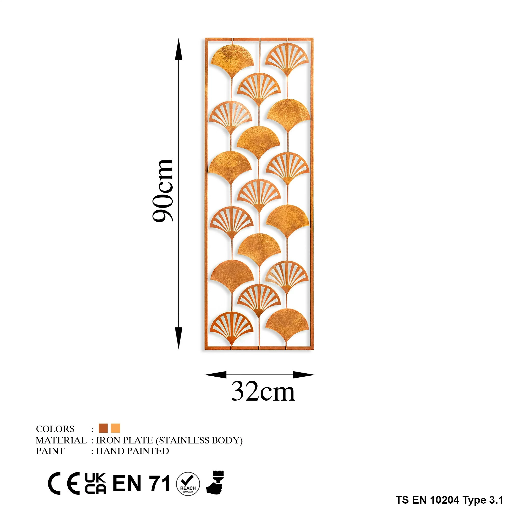 Aksesor dekorativ metalik për mur, Wallity, formë ventilatori, shumëngjyrësh, 32x90cm
