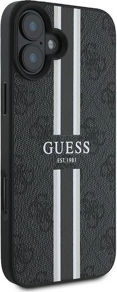 Mbështjellës Guess 4G Printed Stripes MagSafe për iPhone 16 Plus, i zi