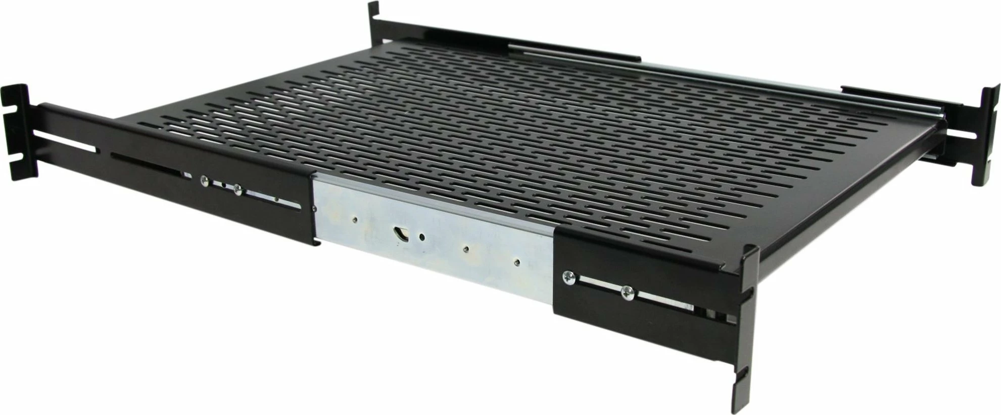 Raft rrëshqitës për rack 19" StarTech UNISLDSHF19, 2U, thellësi e rregullueshme 20-30in, i ventiluar, kapacitet 22.7 kg, çelik, i zi