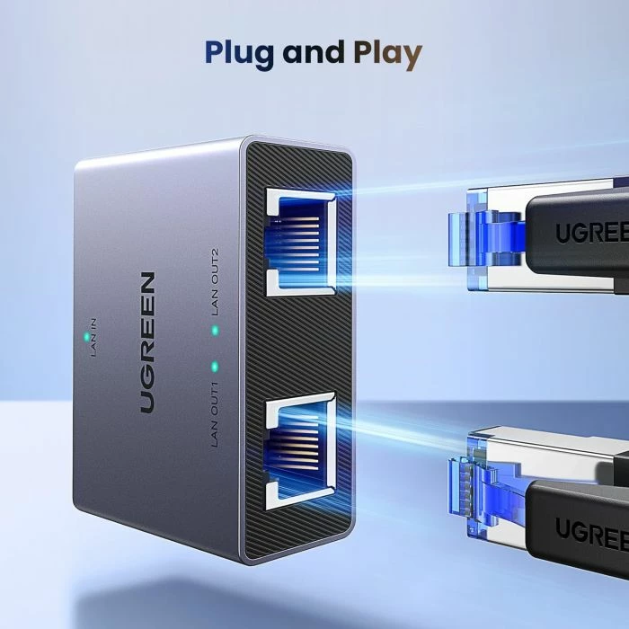 Switch rrjeti UGREEN 45311 Gigabit 1-në-2 1000Mbps, gri