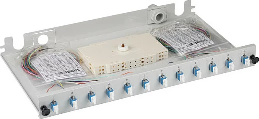 Panel patch fibër optike EFB Elektronik B71921L48, LC, singlemode OS2, 483 mm, metal, gri/blu