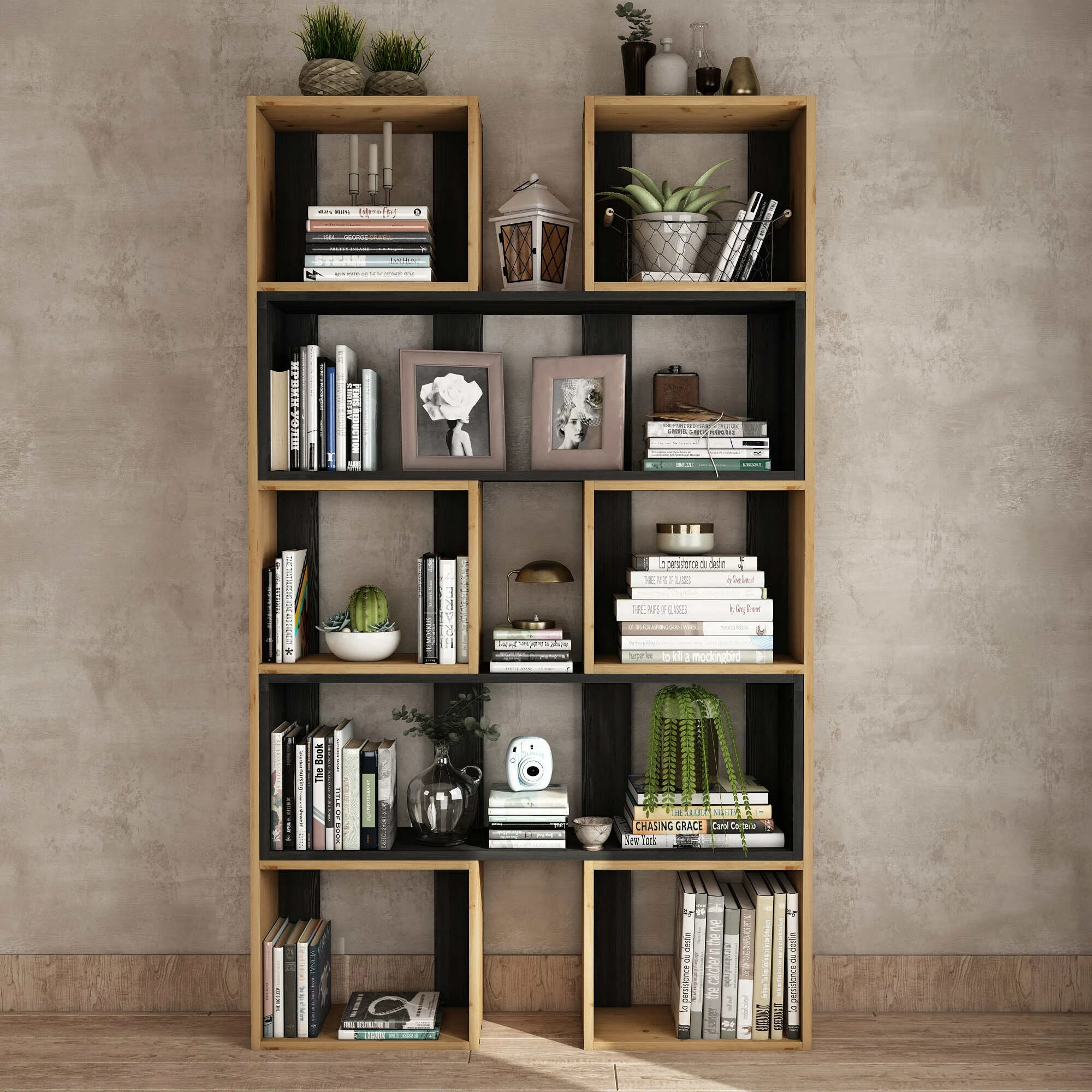 Raft librash Skye Decor, natyral dhe i zi, CPT6011-200