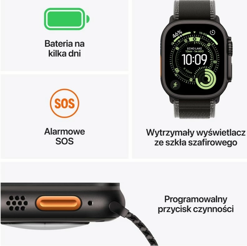 Smartwatch, Apple, Watch Ultra 3 MF1T4QP/A GPS + Cellular 49 mm titani, ekran OLED Retina, memorie 64 GB, e zezë, set me rrip Milanese titan L