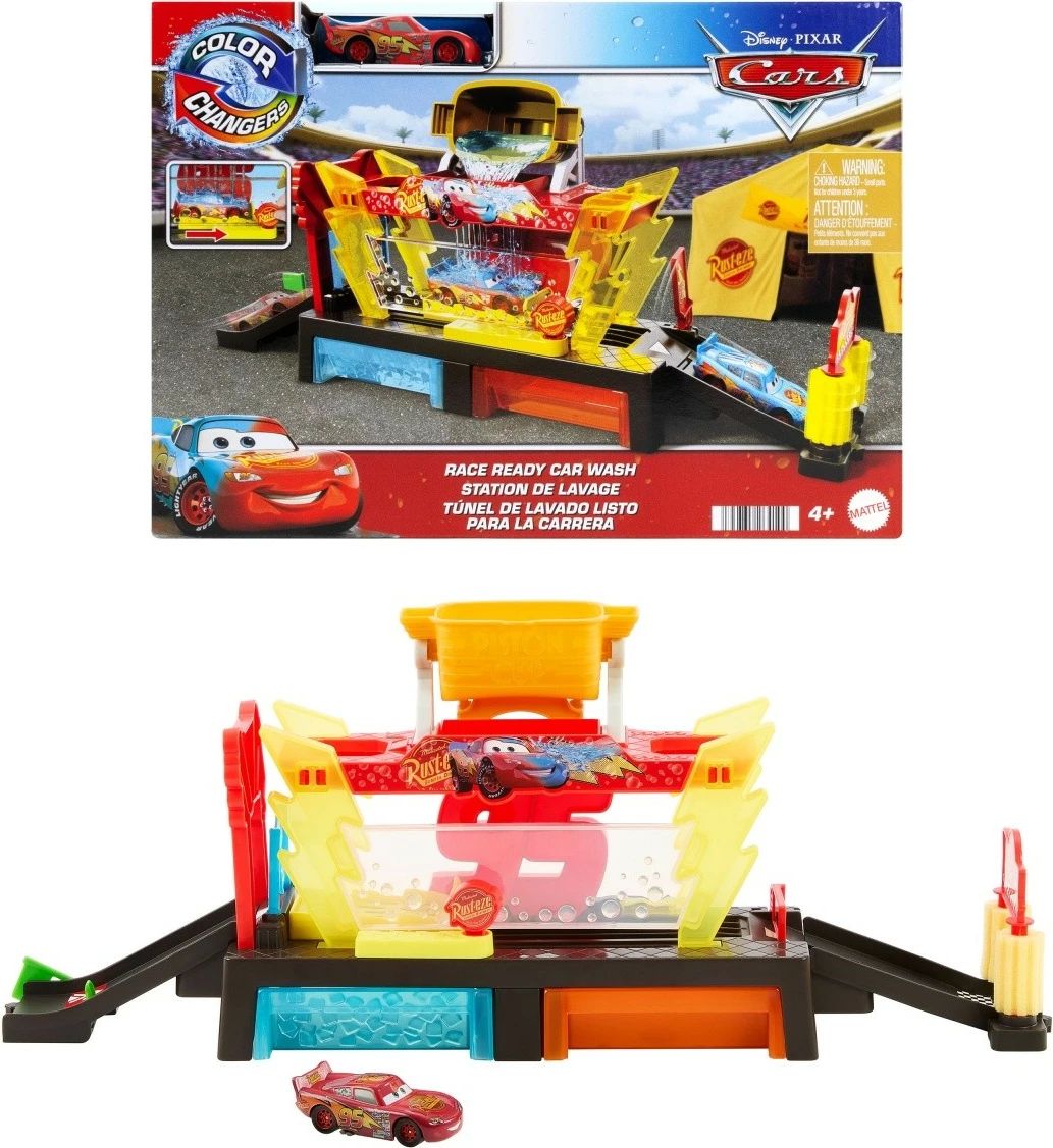 Set lojërash lavazh veturash, Mattel Disney Pixar Cars JBM70, me veturë Lightning McQueen Color Changer 1:55, plastikë, pa bateri, shumëngjyrësh, set