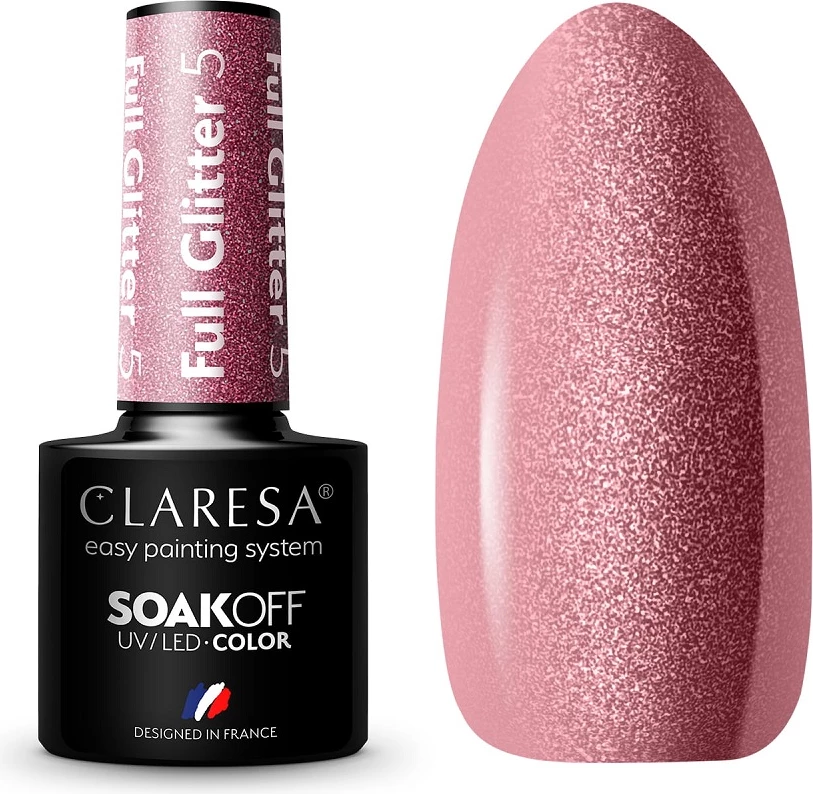 Llak për thonj hibrid me shkëlqim Claresa Full Glitter 5 për femra, 5g