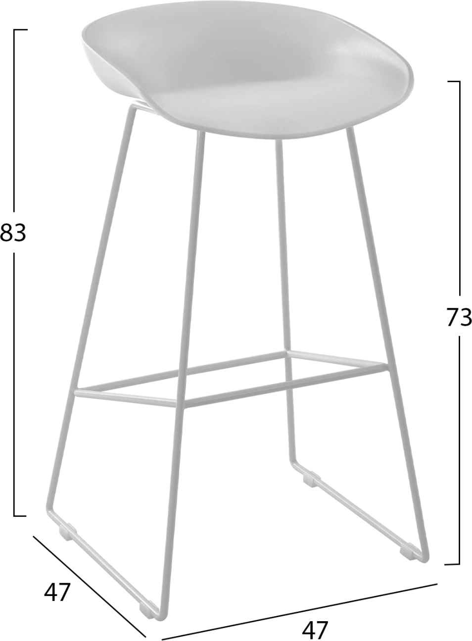 Karrige për bar FH8450.01 Metalike me ulëse PP e bardhë 47x47x83cm, set prej 2 copë