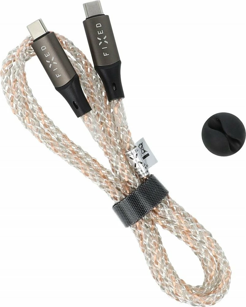 Kabllo USB-C në USB-C Fixed FIXDLED-CC-RA 1.2 m 60W PD me RGB, Multicolor, me shirit velcro + organizues vetëngjitës